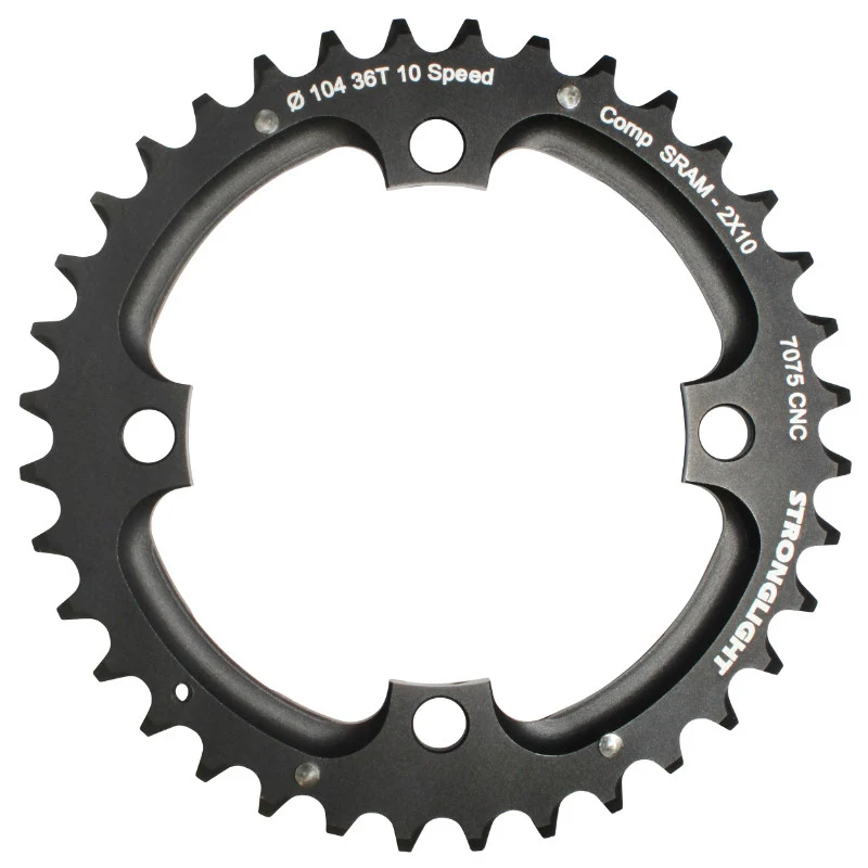 Plateau VTT 4 branches Ø 104 Pour Sram Xo Filete 10V. Stronglight Double 36 dents Extérieur Noir - Épaisseur 5 mm Filete 10V.