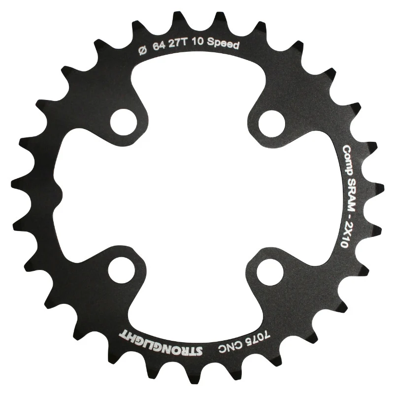 Plateau VTT 4 branches Ø 64 Pour Sram Xo+Shimano (Sauf Xt-Xtr) Stronglight Double 27 dents Intérieur Noir Non Filete 10V. - Épaisseur 3.5 mm