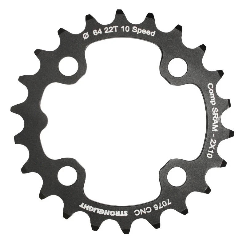 Plateau VTT 4 branches Ø 64 Pour Sram Xo+Shimano (Sauf Xt-Xtr) Stronglight Double 22 dents Intérieur Noir Non Filete 10V. - Épaisseur 3.5 mm