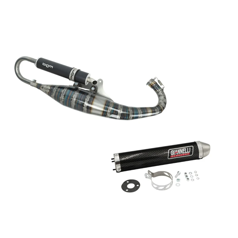 Pot d'échappement BGM 52 Temps Noir + Silencieux Giannelli Carbone Piaggio / Gilera 125-180cc 2 Temps