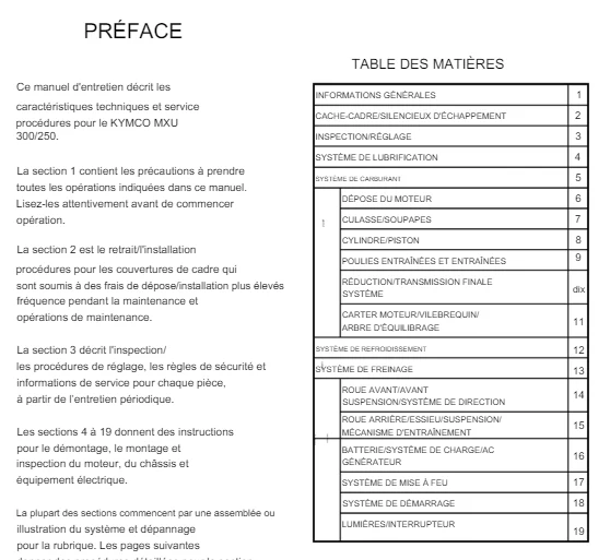Manuel d'atelier Kymco MXU 250 300 2005 français