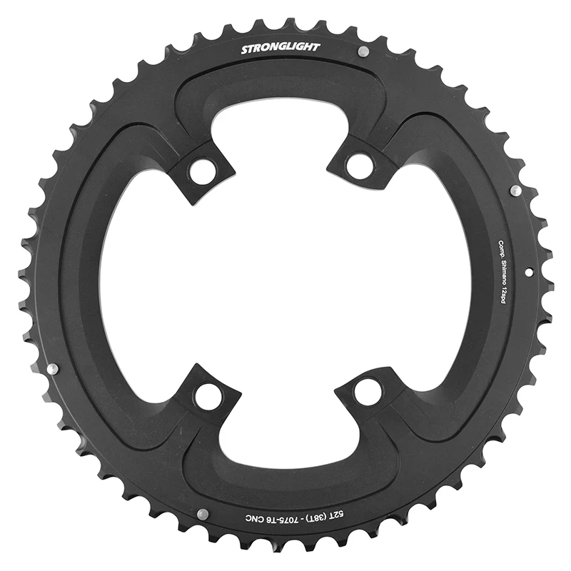 Plateau Route 4 branches Ø 110 Pour Shimano Ultegra R8100- Dura-Ace R9200- 105 R7100 Stronglight Double 52 dents Extérieur Noir Alu 12V. Pour Intérieur 38 dents (Penser A Commander Le Kit Intravis Correspondant)