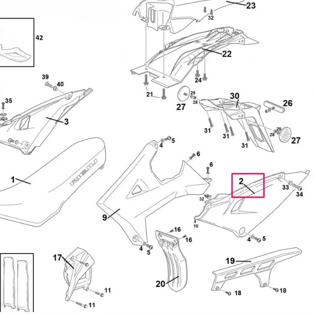 Tapa trasera lateral izquierda Rieju MRT Pro Trophy 50 2022 - blanco