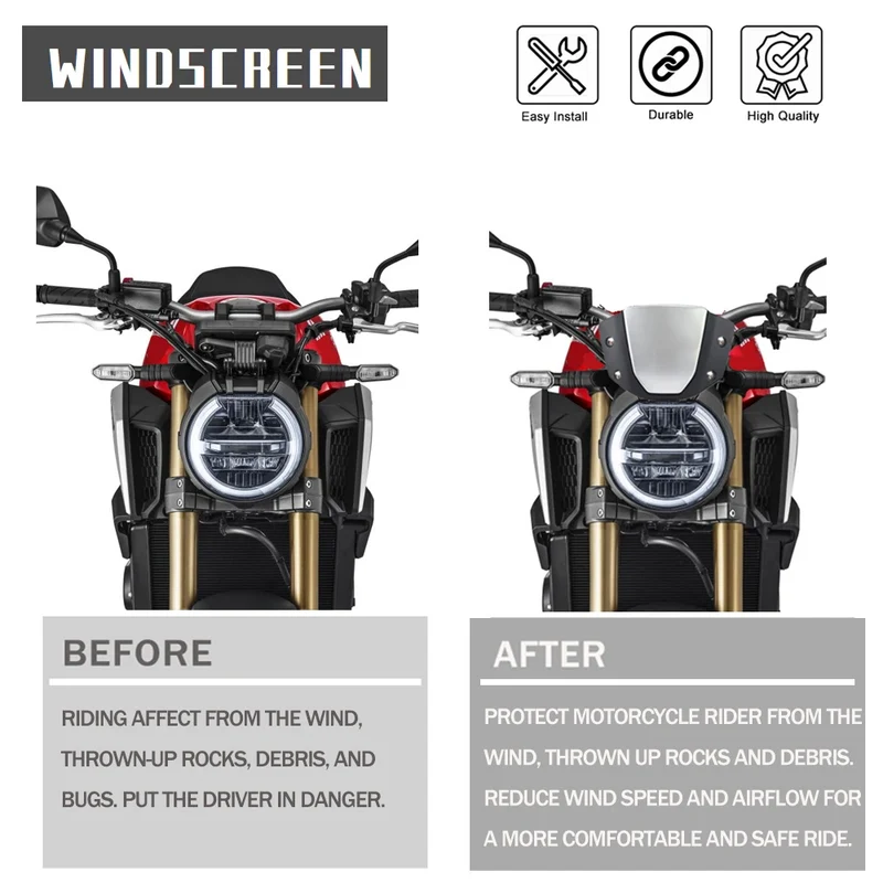 Sport Windshield For Honda CB650R CB 650 R 2019-2021 2022 Motorcycle Front Wind Deflector Protector Visor Screen With Bracket