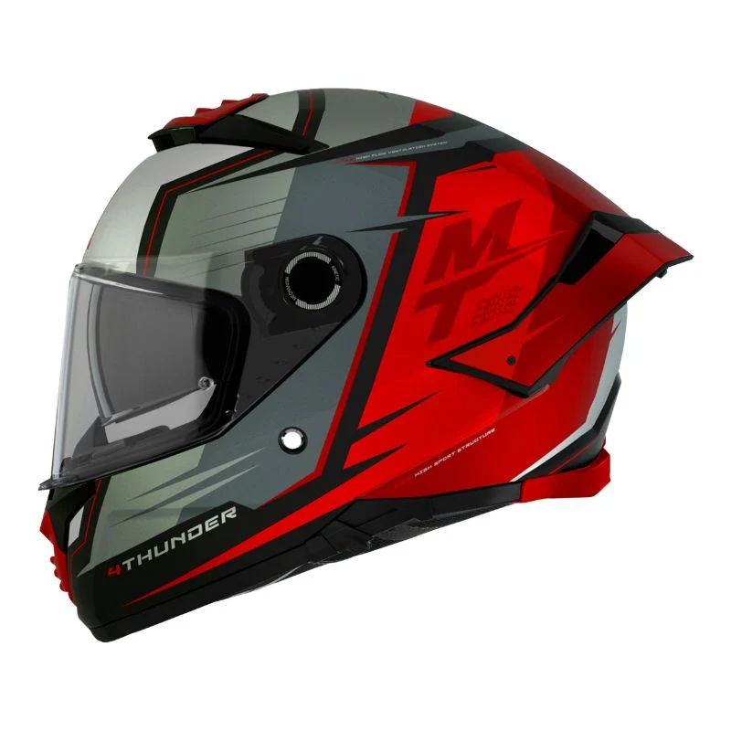 Casque intégral moto - Thunder gris rouge mat