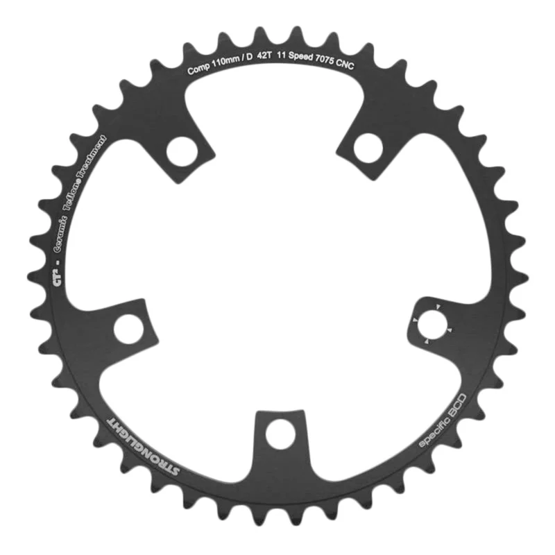 Plateau Route 5 branches Ø 110 Stronglight Ultra Torque 42 dents Intérieur Campagnolo Noir Ct2 Stronglight 11V. Record-Chorus-Athena Intérieur Filete
