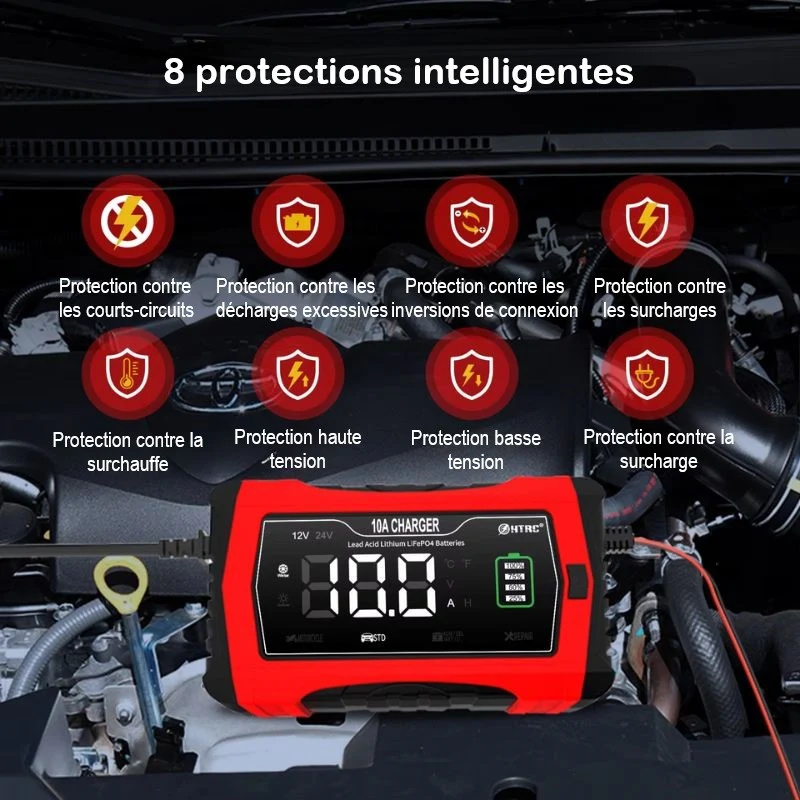 Chargeur de batterie moto 10A 12V-24V