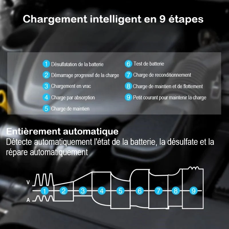 Chargeur moto batterie intelligent 35A 6V/12V/24V