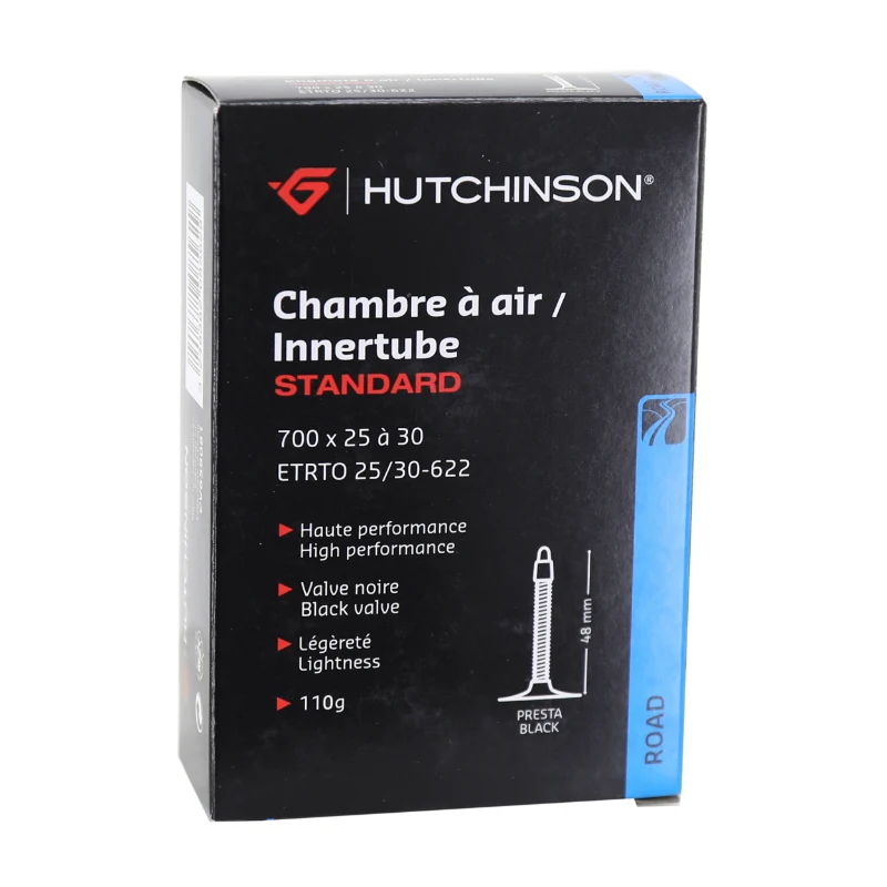 Chambre A Air Vélo 700 X 25-30 Hutchinson Valve Presta Noir 48 mm