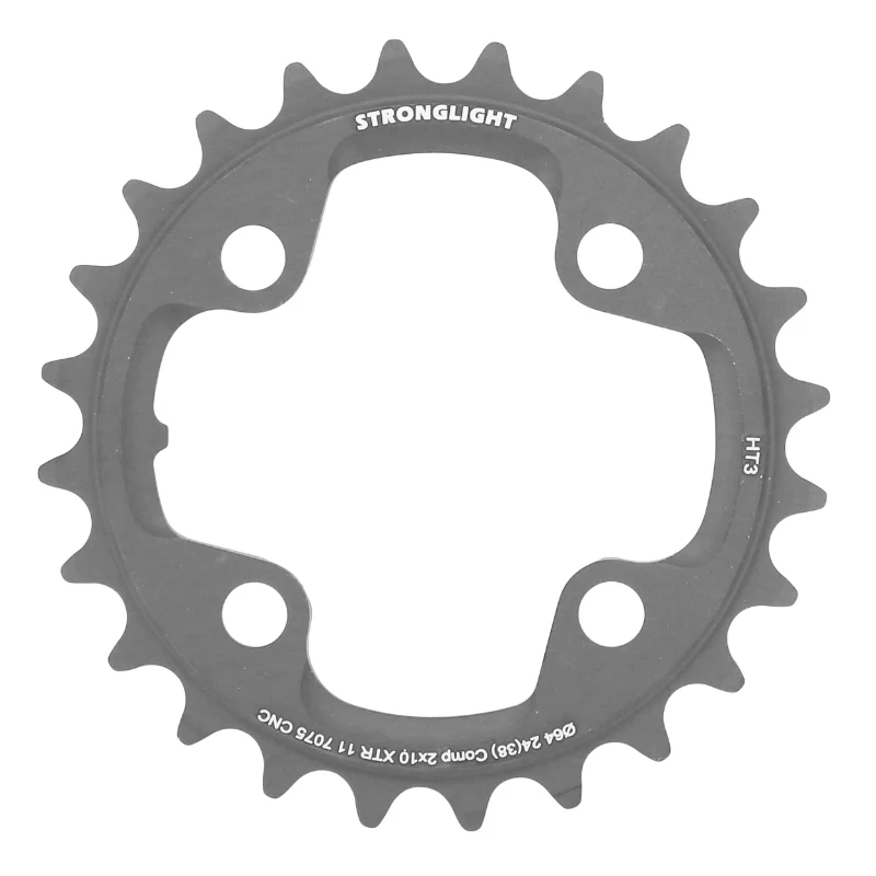 Plateau VTT 4 branches Ø 64 Pour Shimano Xtr M980 Stronglight Ht3 Double 24 dents Intérieur Noir (Pour Extérieur 38 dents) Non Filete 10V.