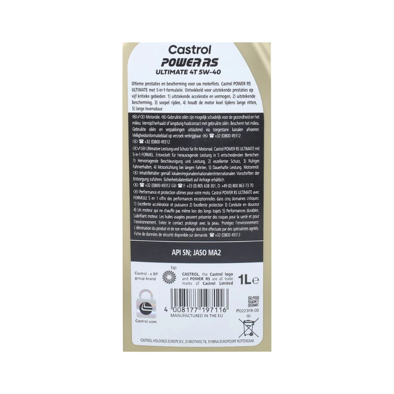 Huile Castrol Power RS/1 Racing 4 Temps 5W40 1 Litre