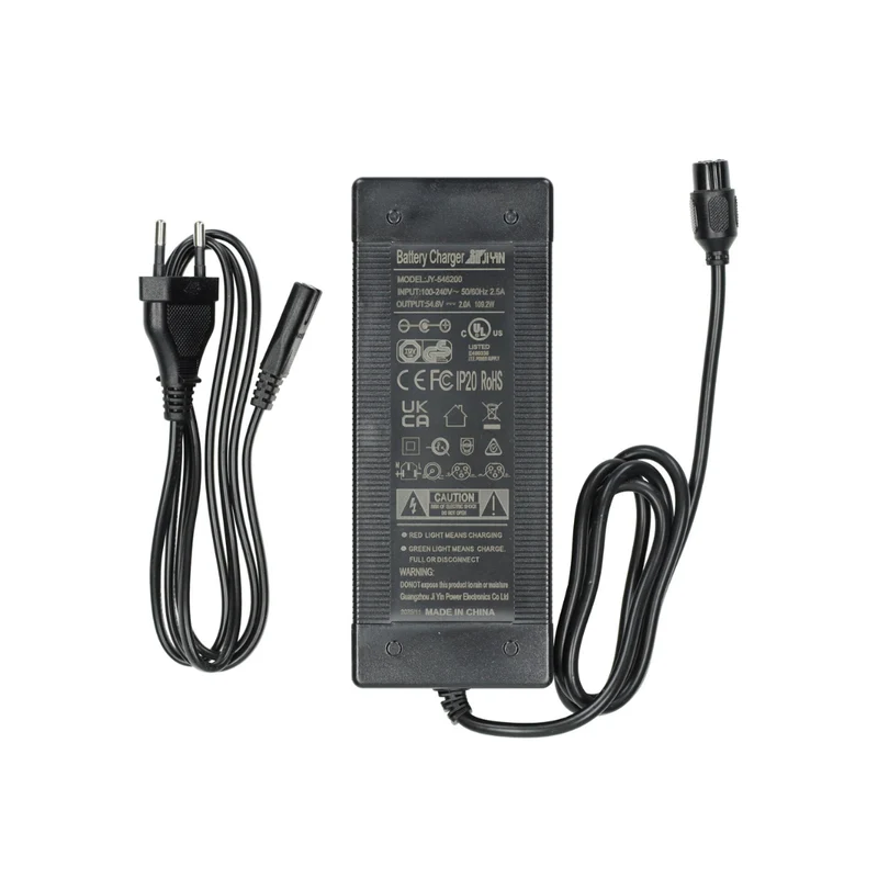 Chargeur de batterie 3 pôles GX16 Entrée 100-240V 50/60HZ 2,5A - Sortie 54,6V 2,0A 109,2W Fatbike