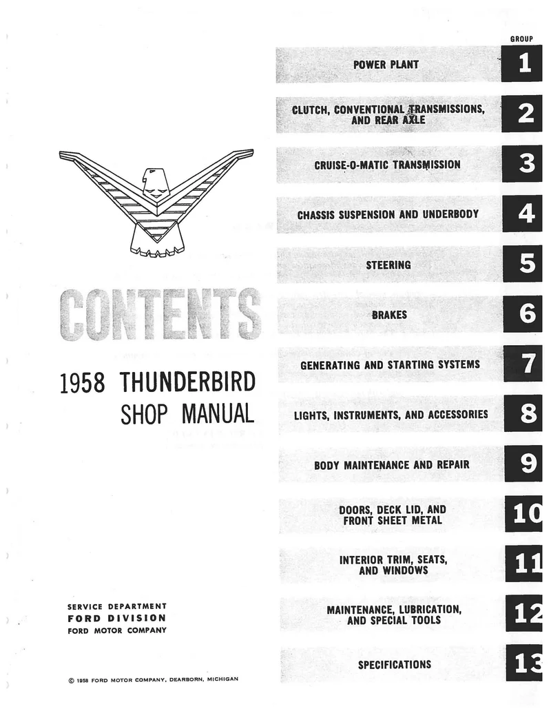 Manuel d'atelier Ford Thunderbird 1958