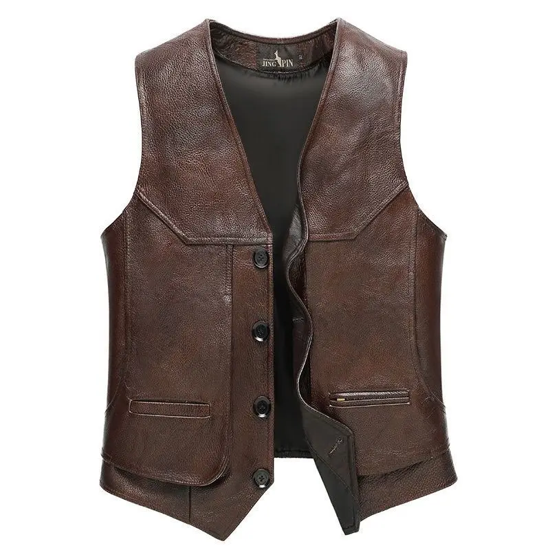 Gilet biker en cuir marron vintage