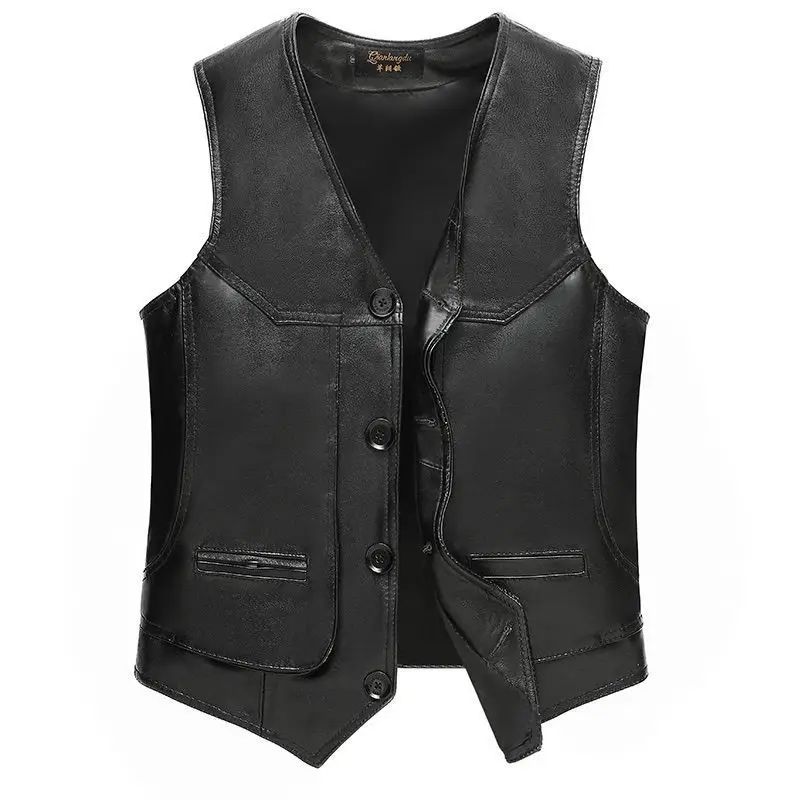 Gilet biker en cuir marron vintage