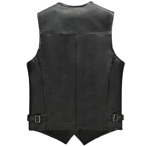 Gilet biker en cuir marron vintage
