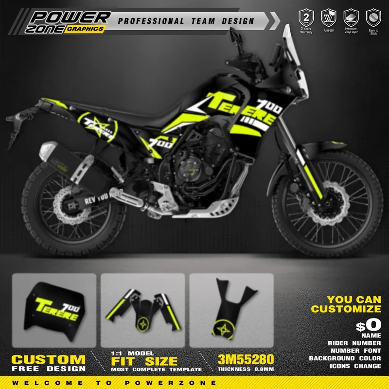 PowerZone for Custom Team Graphics Backgrounds Decals Stickers Kit For YAMAHA TENERE T 700 2018-2022 Decals Stickers 002