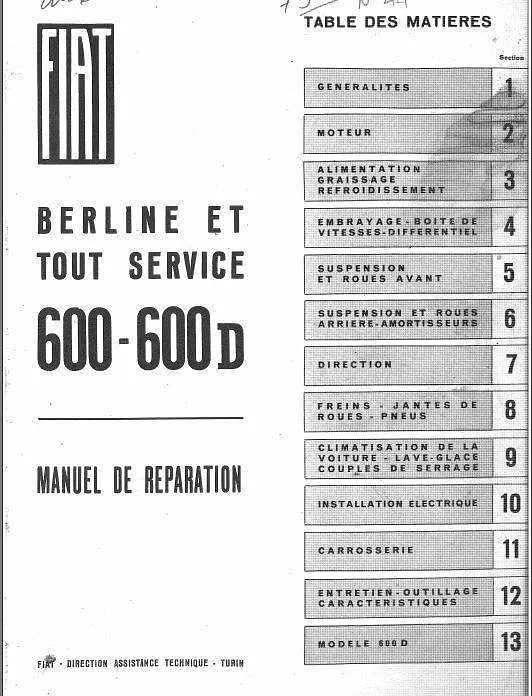 Manuel d'atelier fiat 600 et Multipla