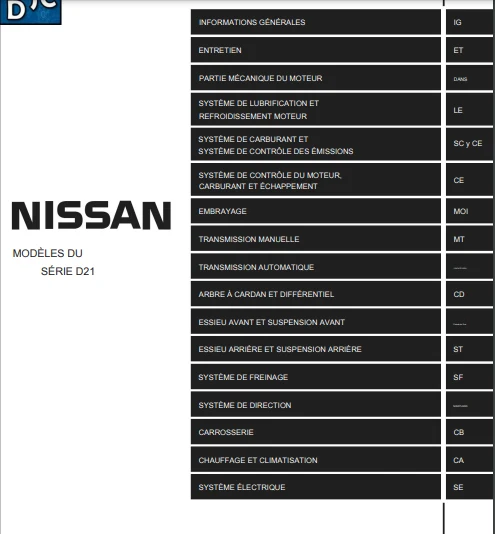 Manuel d'atelier Nissan Navara D21 1998 2005 Français