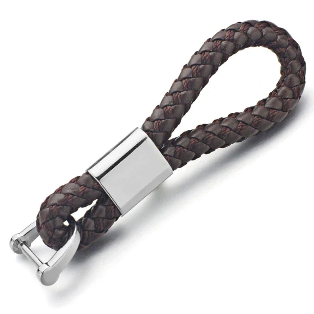 Porte clé moto en cuir tréssé