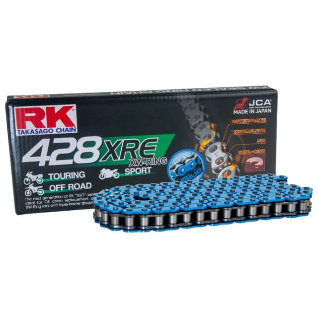 Cadena XW-Ring 428XRE 136 con enganche clip RK - Azul