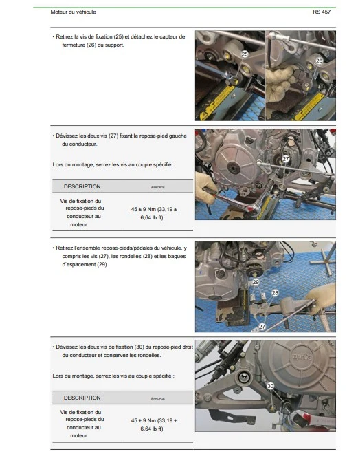 Manuel d'atelier Aprilia RS 457 2024 français