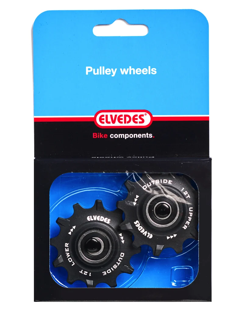 Galets de dérailleur 2 x 12 dents roulements annulaires Elvedes Narrow / Wide