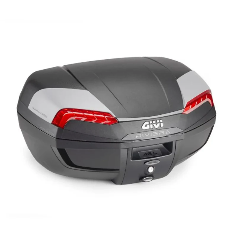 Baúl Monolock Riviera 2 tapa negro - catadióptricos rojo ahumado 46 Litros Givi