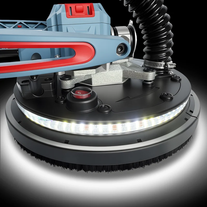 FANZWORK Trockenbauschleifer mit Bürstenlosem EC-Motor 900W, ULTRA-Leicht, 225mm Schleifgiraffe, bis 2300 U/min, Länge bis 1,9m, inkl. LED, 3,8m Kabel, Schleifscheiben, Sauger-Adapter, Tragkoffer