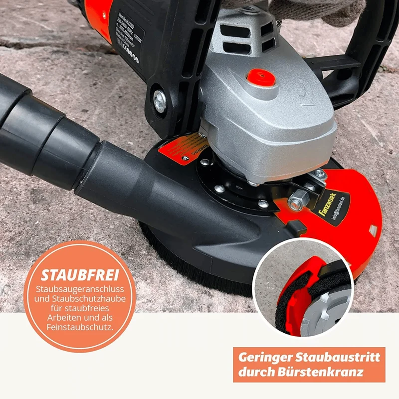FANZWORK Betonschleifer Betonfräse Set mit Diamantschleiftopf und Absaughaube (1500W/125mm+) FT-2302