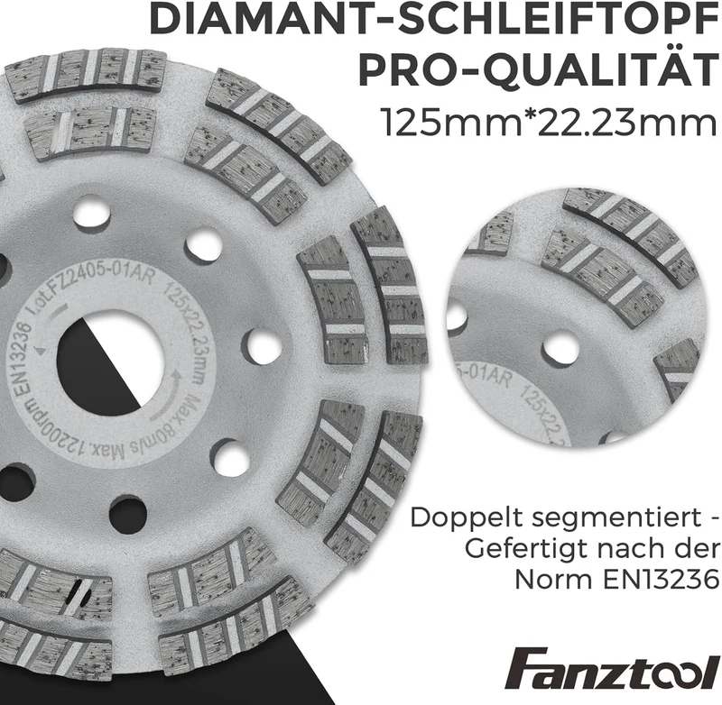 Neuwertig #1P FANZTOOL Pro Absaugaufsatz Absaughaube für Winkelschleifer inkl. 125 mm Diamantschleiftopf PROFI QUALITÄT – Bürsten Auswechselbar – 99% Universal passend – Verstärkter Adapterring – M14 Adapter