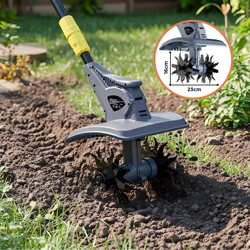 FANZTOOL Akku-Motorhacke mit 20V/4.0Ah Akku, 23cm Arbeitsbreite,16 cm Arbeitstiefe, Akku Gartenfräse mit 4 Robuste Hackmesser, Bodenhacke für klein Beet & Garten