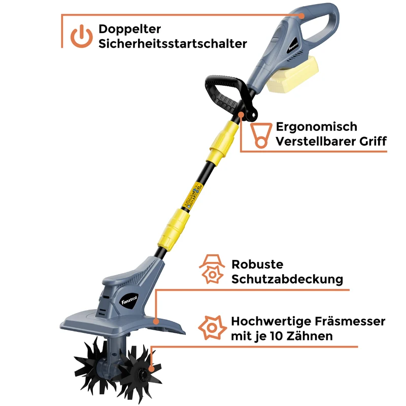 Neuwertig Akku-Motorhacke mit 23cm Arbeitsbreite,16 cm Arbeitstiefe, Akku Gartenfräse mit 4 Robuste Hackmesser, Bodenhacke für klein Beet & Garten(ohne Akku)