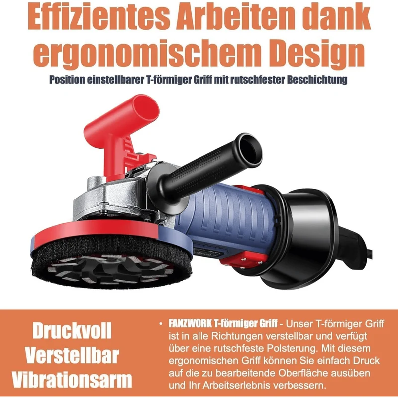 Gebraucht 2100W / 180mm Betonschleifer Betonfräse Set, inkl. Premium 180mm Diamantschleiftopf *2, Absaughaube, T-Förmiger Griff
