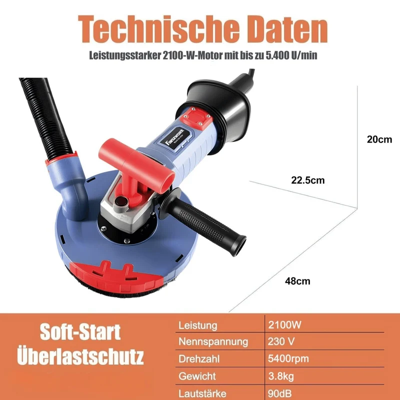 Gebraucht 2100W / 180mm Betonschleifer Betonfräse Set, inkl. Premium 180mm Diamantschleiftopf *2, Absaughaube, T-Förmiger Griff