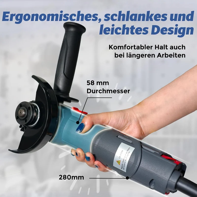 FANZWORK Winkelschleifer max. 1900 W Bürstenloser EC Motor, Schutzhaube 125mm *1, 2 kg Leicht, 6-Stufig Regelbare Drehzahl (3000–10000 U/min), Präzises Schleifen, Wartungsfrei