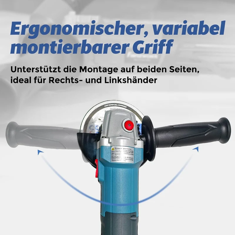 FANZWORK Winkelschleifer max. 1900 W Bürstenloser EC Motor, Schutzhaube 125mm *1, 2 kg Leicht, 6-Stufig Regelbare Drehzahl (3000–10000 U/min), Präzises Schleifen, Wartungsfrei