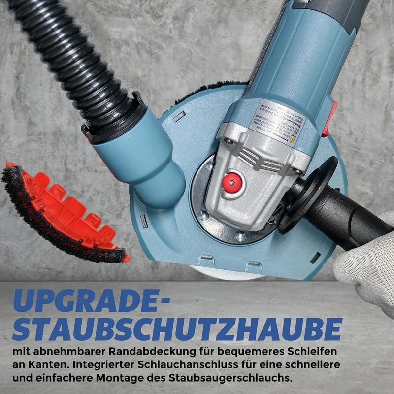 Betonschleifer Winkelschleifer Set max. 1900 W mit bürstenlosem EC-Motor, Betonfräse inkl. 125 mm Diamantschleiftopf, Absaughaube und Tragkoffer – präzises und wartungsfreies Schleifen