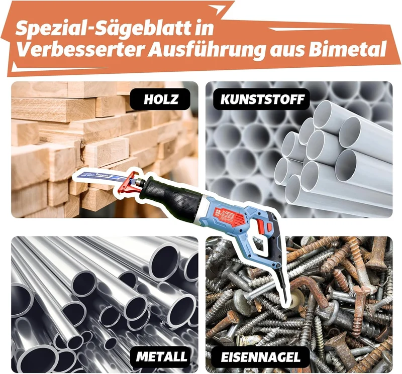 FANZWORK 1100W Säbelsäge Elektrisch – Leistungsstarke mit 0–2500 SPM, LED, inkl. Sägeblatt, mit 4 m Kabel – Für Holz, Metall & Kunststoff u.v.m – Werkzeugloser Klingenwechsel