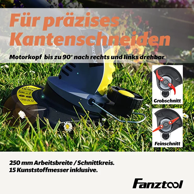 15A FANZTOOL 20V Motorhacke Mini-Bodenhacke Bodenfräse +Rasentrimmer Set mit 20cm Arbeitsbreite