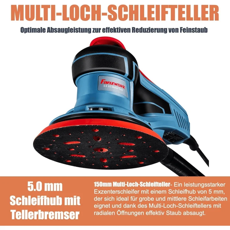 Bürstenloser Exzenterschleifer 150mm mit Tragkoffer FZ-EZ150A