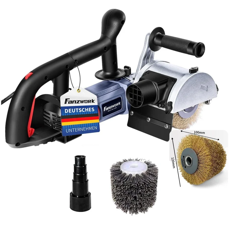 FANZWORK V2 1500 Watt Satiniermaschine mit Staubsaugung-Anschluss, Drehzahlregelung, Nylon & Stahldrahtbürste FZ-7301B