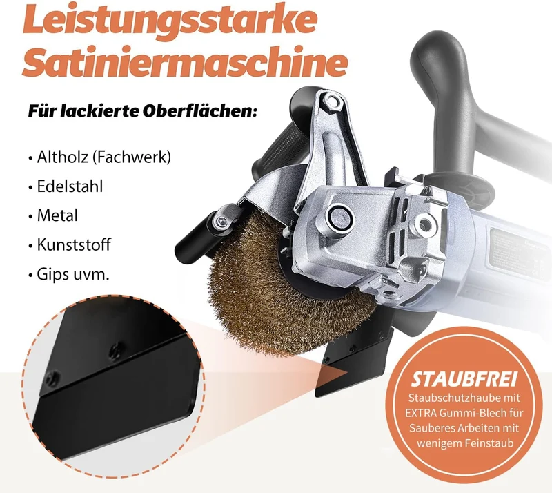 FANZWORK V2 1500 Watt Satiniermaschine mit Staubsaugung-Anschluss, Drehzahlregelung, Nylon & Stahldrahtbürste FZ-7301B