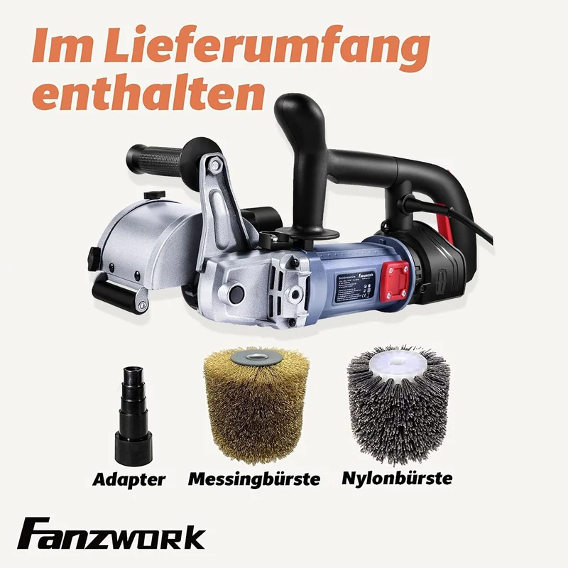 FANZWORK V2 1500 Watt Satiniermaschine mit Staubsaugung-Anschluss, Drehzahlregelung, Nylon & Stahldrahtbürste FZ-7301B
