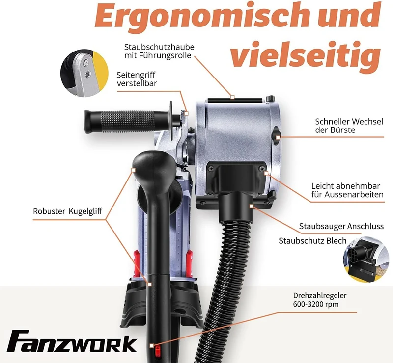 Gebraucht - 25S FANZWORK V2 1500 Watt Satiniermaschine mit Staubsaugung-Anschluss, Drehzahlregelung, Messing & Nylon & Schleifpapier Bürste FZ-7301B