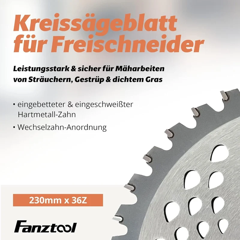 FANZTOOL 23 cm Kreissägeblatt-Set mit Zahnschutz für Freischneider – Ersatzmesser für Akku- und Benzin-Rasentrimmer sowie Freischneider