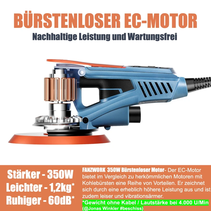 Gebraucht - 49E FANZWORK Exzenterschleifer 5mm Schleifhub mit 125/150 mm Schleifteller Klett. 350W bürstenlosen EC-Motor, inkl. Tragkoffer