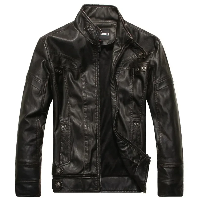 Autumn Winter Fashion Leather Jacket Men Motorcycle Slim Fleece Jackets Coat Male vintage Casual Motor Biker Faux Leather Jacket