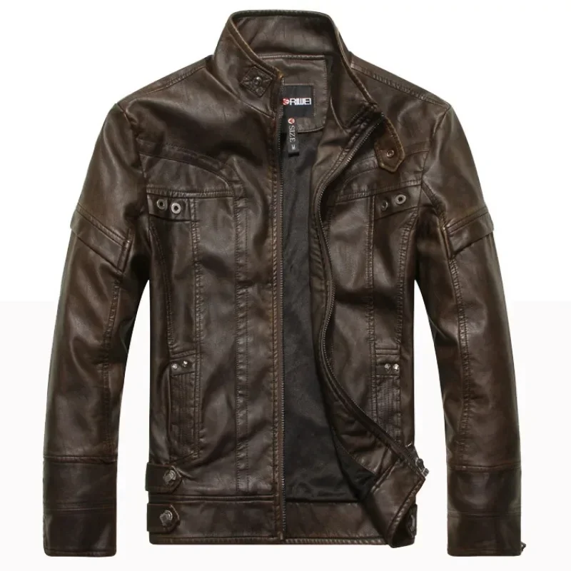 Autumn Winter Fashion Leather Jacket Men Motorcycle Slim Fleece Jackets Coat Male vintage Casual Motor Biker Faux Leather Jacket