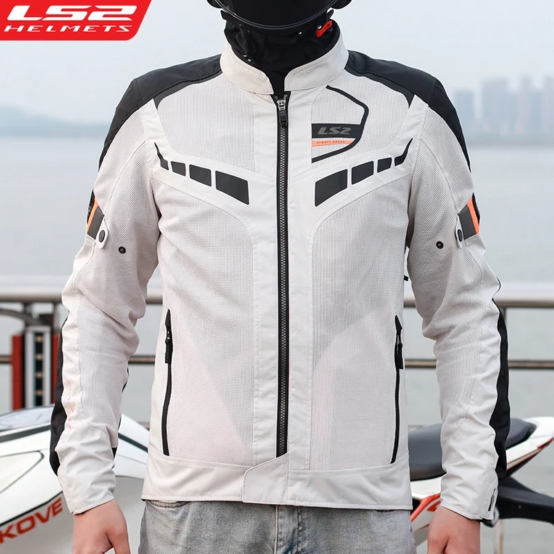LS2 Original Motorcycle Jacket Reflective Breathable Anti Fall Motorbike Jacket Men Women Motocross Riding Clothes Racing Jacket